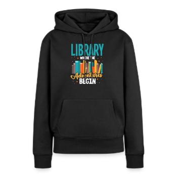 La bibliothèque - Sweat à capuche Premium bio Femme - noir - Devant - Julia (174cm)
