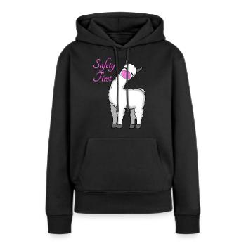 Lama mit Mundschutz gegen das Corona Virus - Frauen Premium Bio Hoodie - Schwarz - Vorne - Julia (174cm)