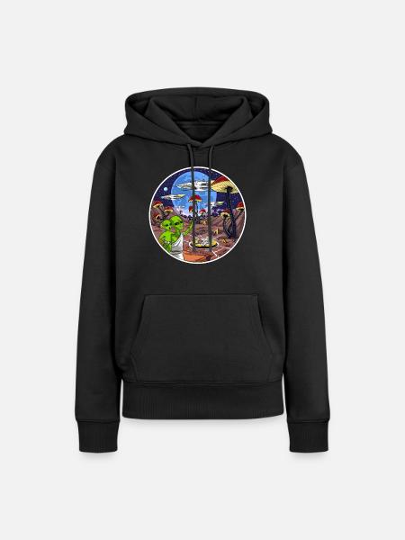 Psychedelische Alien Magic Mushrooms - Frauen Premium Bio Hoodie - Schwarz