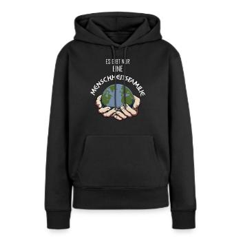 Menschheitsfamilie Friedensbewegung Peace - Frauen Premium Bio Hoodie - Schwarz - Vorne - Julia (174cm)