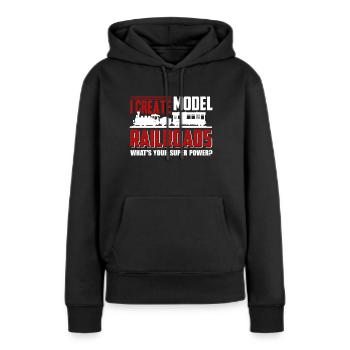 Modelleisenbahn Ich erstelle Modelleisenbahnen - Frauen Premium Bio Hoodie - Schwarz - Vorne - Julia (174cm)