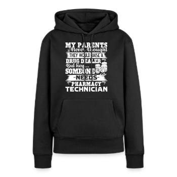Technicien en pharmacie Technicien en pharmacie fier - Sweat à capuche Premium bio Femme - noir - Devant - Julia (174cm)