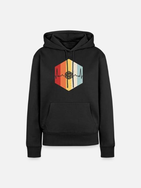 D20 Retro-Herzschlag - Frauen Premium Bio Hoodie - Schwarz
