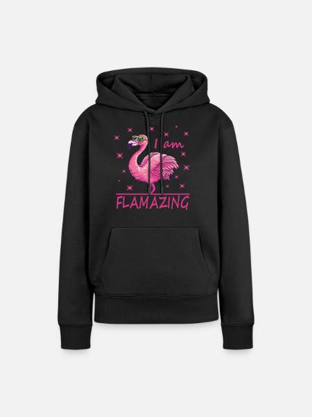 Lustiger Flamingo ich bin Flamazing - Frauen Premium Bio Hoodie - Schwarz