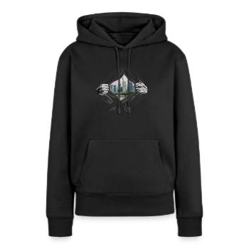 Francfort - Sweat à capuche Premium bio Femme - noir - Devant - Julia (174cm)