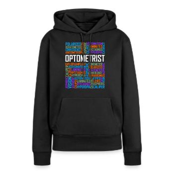 Mots d'optométriste - Sweat à capuche Premium bio Femme - noir - Devant - Julia (174cm)