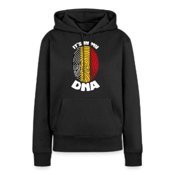 Belgique drapeau belge ADN belge - Sweat à capuche Premium bio Femme - noir - Devant - Julia (174cm)