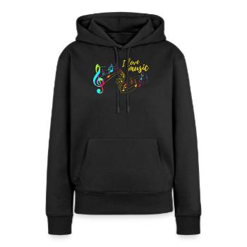 J'aime la musique - Sweat à capuche Premium bio Femme - noir - Devant - Julia (174cm)