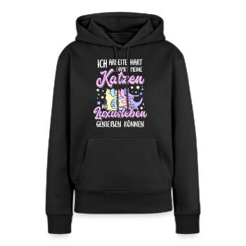 Katzenmama Katzen Spruch Katzenliebhaber Geschenk - Frauen Premium Bio Hoodie - Schwarz - Vorne - Julia (174cm)