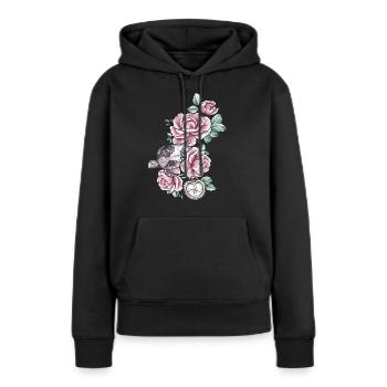 Turtle Atlantic Vintage Roses Compass Coeur - Sweat à capuche Premium bio Femme - noir - Devant - Julia (174cm)