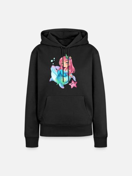 Zeemeermin rijden dolfijn voor vrouw Kinderen schattige zeemeermin - Vrouwen Premium Bio hoodie - zwart