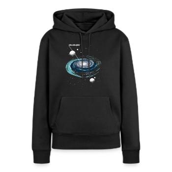 Vous êtes ici Galaxy - Sweat à capuche Premium bio Femme - noir - Devant - Julia (174cm)