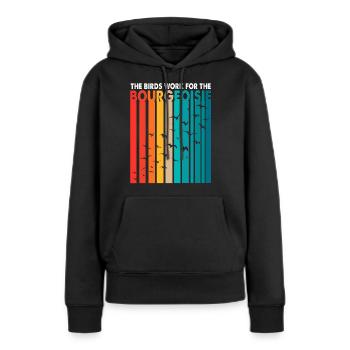 Les oiseaux travaillent pour le plaisir de la conspiration bourgeoise - Sweat à capuche Premium bio Femme - noir - Devant - Julia (174cm)
