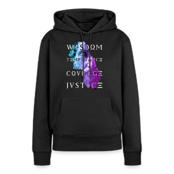 Marcus Vertus du stoïcisme Sagesse Courage Justice - Sweat à capuche Premium bio Femme - noir - Devant - Julia (174cm)