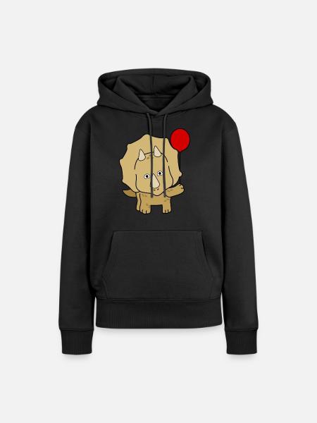 Dinos Triceratops mit Luftballon - Frauen Premium Bio Hoodie - Schwarz