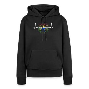 Français Racines brésiliennes Drapeau Brésilien - Sweat à capuche Premium bio Femme - noir - Devant - Julia (174cm)