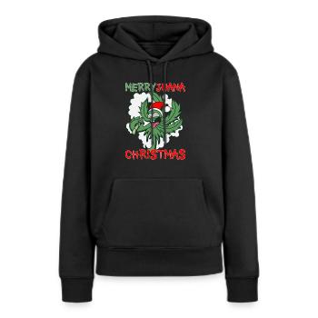 Feuille de cannabis lapidée de marijuana de Noël - Sweat à capuche Premium bio Femme - noir - Devant - Julia (174cm)