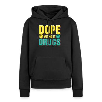 Anti-Drogues Sans Médicaments Bord Droit - Sweat à capuche Premium bio Femme - noir - Devant - Julia (174cm)