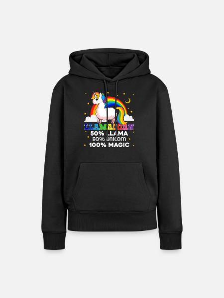 Lama Lustiges Einhorn-Lama - Frauen Premium Bio Hoodie - Schwarz
