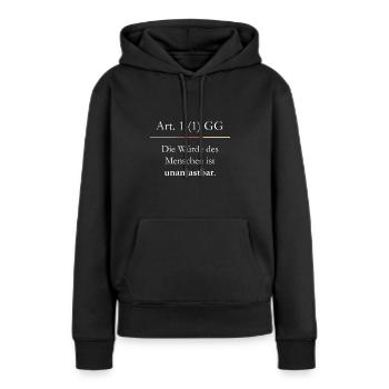 Würde des Menschen - Frauen Premium Bio Hoodie - Schwarz - Vorne - Julia (174cm)