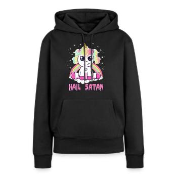 Netter Hagel Satan Einhorn Regenbogen Lustiges satanisches Wortspiel - Frauen Premium Bio Hoodie - Schwarz - Vorne - Julia (174cm)