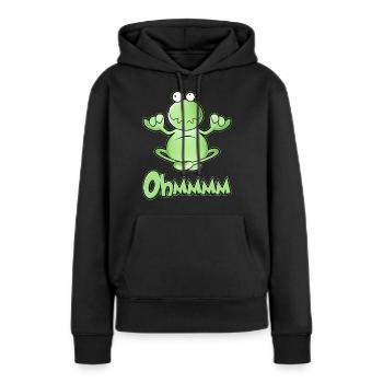 Ohmmm, yoga, grenouille méditante, jambes croisées - Sweat à capuche Premium bio Femme - noir - Devant - Julia (174cm)