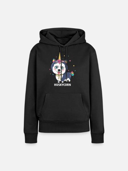 Husky Schlittenhunde - Frauen Premium Bio Hoodie - Schwarz