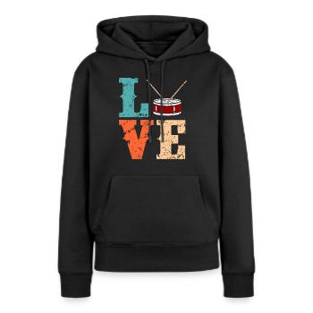 Tambours - Sweat à capuche Premium bio Femme - noir - Devant - Julia (174cm)