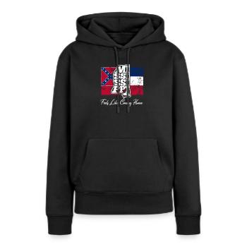 Feels like coming home - Slogan von MS - Frauen Premium Bio Hoodie - Schwarz - Vorne - Julia (174cm)