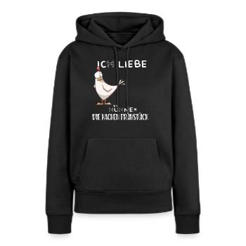 Ich liebe Hühner, die kacken Frühstück - Frauen Premium Bio Hoodie - Schwarz - Vorne - Julia (174cm)