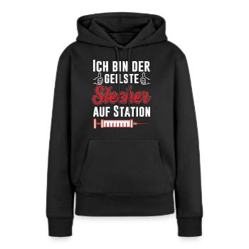 Ich bin der geilste Stecher auf Station Pfleger - Frauen Premium Bio Hoodie - Schwarz - Vorne - Julia (174cm)