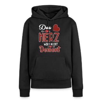 Das Herz wird nicht dement | Pflege mit Herz - Frauen Premium Bio Hoodie - Schwarz - Vorne - Julia (174cm)