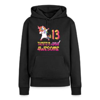 Cadeau de fille de 13ème anniversaire, anniversaire de fille de 13 ans - Sweat à capuche Premium bio Femme - noir - Devant - Julia (174cm)
