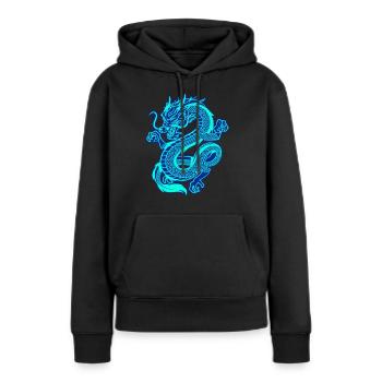 Elektrischer, blauer orientalischer Drache - Frauen Premium Bio Hoodie - Schwarz - Vorne - Julia (174cm)