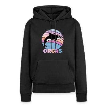 orques vintage retromammaldolphinsblack et whiteca - Sweat à capuche Premium bio Femme - noir - Devant - Julia (174cm)