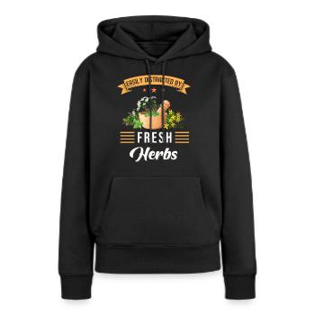 Les herbes - Sweat à capuche Premium bio Femme - noir - Devant - Julia (174cm)