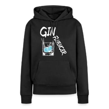 Ginfluencer Ginglas - Gin et Tonic Proverbes - Sweat à capuche Premium bio Femme - noir - Devant - Julia (174cm)