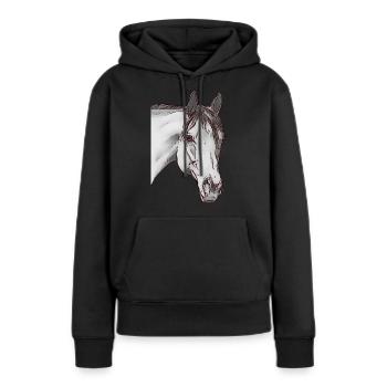 Fille cheval tête d’animaux motif animal - Sweat à capuche Premium bio Femme - noir - Devant - Julia (174cm)