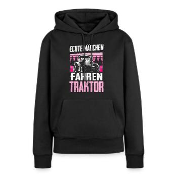 Echte Mädchen Fahren Traktor Trecker Geschenk - Frauen Premium Bio Hoodie - Schwarz - Vorne - Julia (174cm)