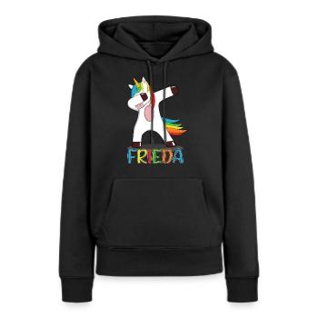 Frieda Name Vorname Namenstag Einhorn Geschenk - Frauen Premium Bio Hoodie - Schwarz - Vorne - Julia (174cm)