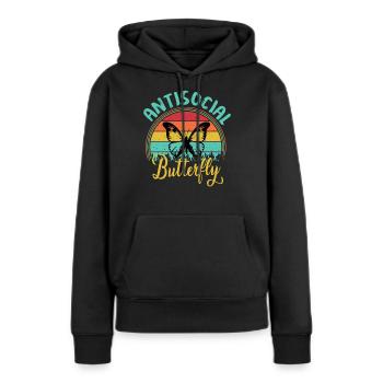 Antisoziale Schmetterling Retro Vintage Sonnenuntergang Design - Frauen Premium Bio Hoodie - Schwarz - Vorne - Julia (174cm)