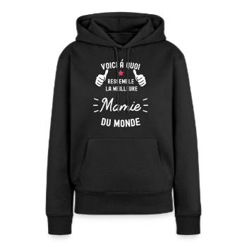 voici meilleure mamie du monde - Sweat à capuche Premium bio Femme - noir - Devant - Julia (174cm)