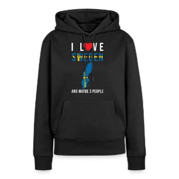 Suède j'aime la Suède - Sweat à capuche Premium bio Femme - noir - Devant - Julia (174cm)