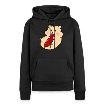 Hamster au salami - Sweat à capuche Premium bio Femme - noir - Devant - Julia (174cm)