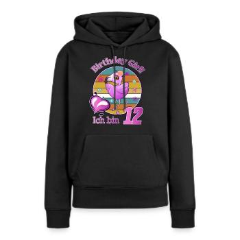 Geburtstag Mädchen Flamingo ich Bin 12 Jahre alt - Frauen Premium Bio Hoodie - Schwarz - Vorne - Julia (174cm)