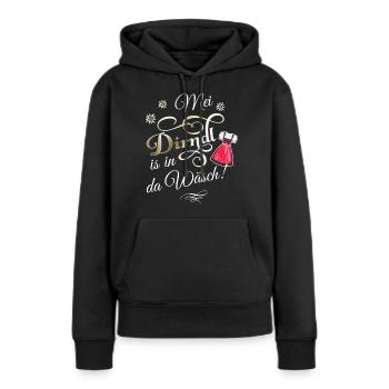 Mei Dirndl is in da Wäsch - Frauen Premium Bio Hoodie - Schwarz - Vorne - Julia (174cm)