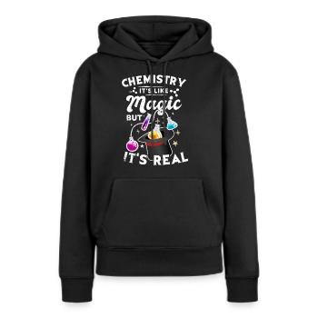 Chimie Tshirt neutron atome molécule professeur Alchimie - Sweat à capuche Premium bio Femme - noir - Devant - Julia (174cm)
