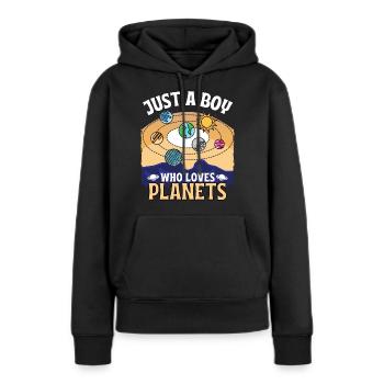 Nur ein Junge, der Planeten liebt - Frauen Premium Bio Hoodie - Schwarz - Vorne - Julia (174cm)