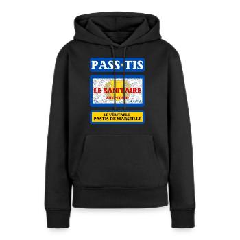 PASTIS PASS-TIS pass sanitaire de Marseille humour - Sweat à capuche Premium bio Femme - noir - Devant - Julia (174cm)