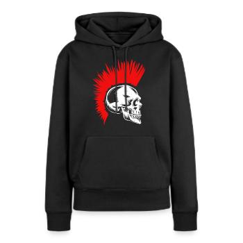 Punker Totenkopf Knochen Irokesen Frisur Rocker - Frauen Premium Bio Hoodie - Schwarz - Vorne - Julia (174cm)